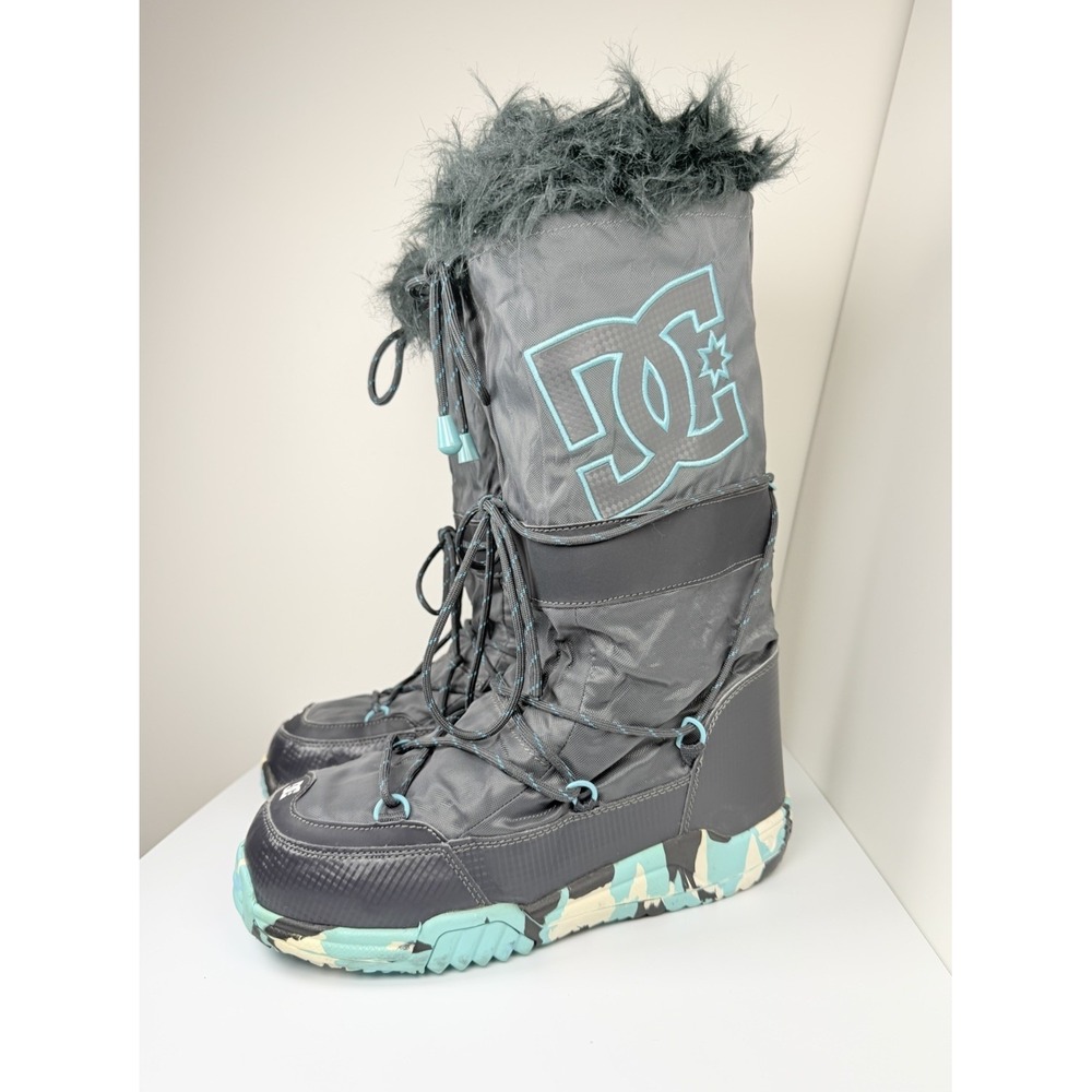 DC Chalet 2.0 SE Y2K Snow Boots Women's US 10 Gray Teal Faux Fur Moon Boots Rare